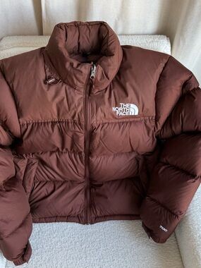 The North Face Rust Brown Puffer Jacket with Black Logo Patch